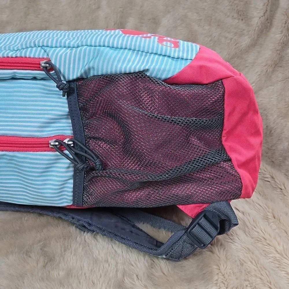ADIDAS BTS CREATOR TURQUOISE AND WHITE STRIPED WITH PINK TRIM YOUTH BACKPACK